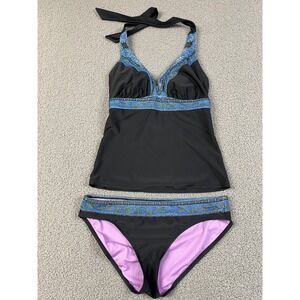ATHLETA V Neck Cup Wire Bra Tankini‎ Top Size: 32 D/DD black halter top